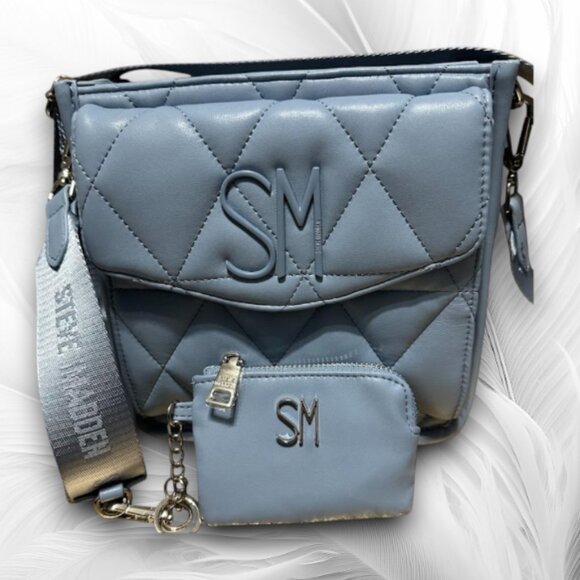 Steve Madden Quilted Crossbody Bag with Coin Pouch – Light Blue 8 x 8 x 3 inch - Picture 1 of 9